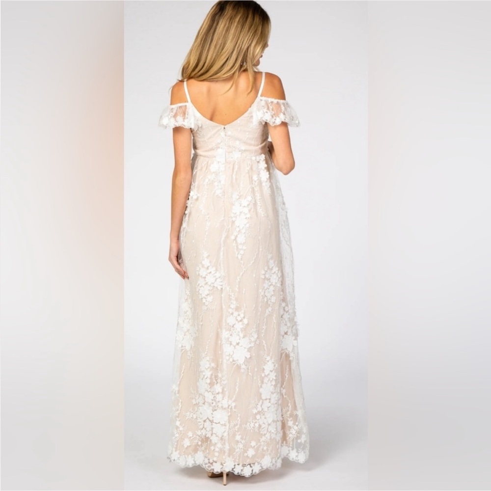Pinkblush-Minuet‎ Ivory Floral Embroidered Mesh Maternity Evening*dress - Picture 3 of 14